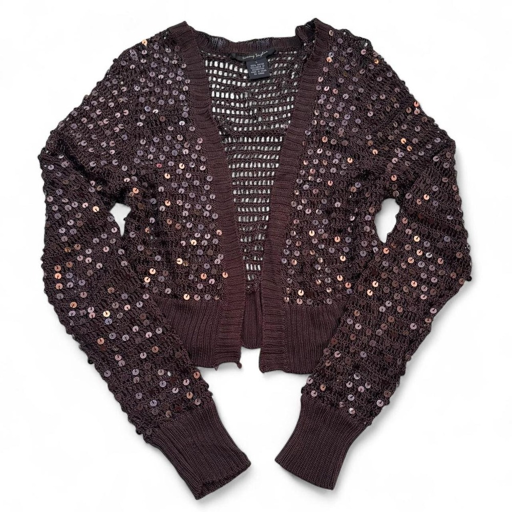 Y2K Brown Sunny Taylor Sequin Knit Cardigan Large